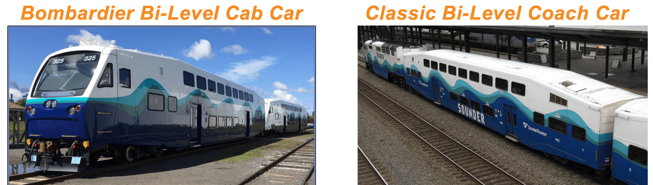 What Sound Transit's current cab cars and coach cars look like. (Sound Transit)