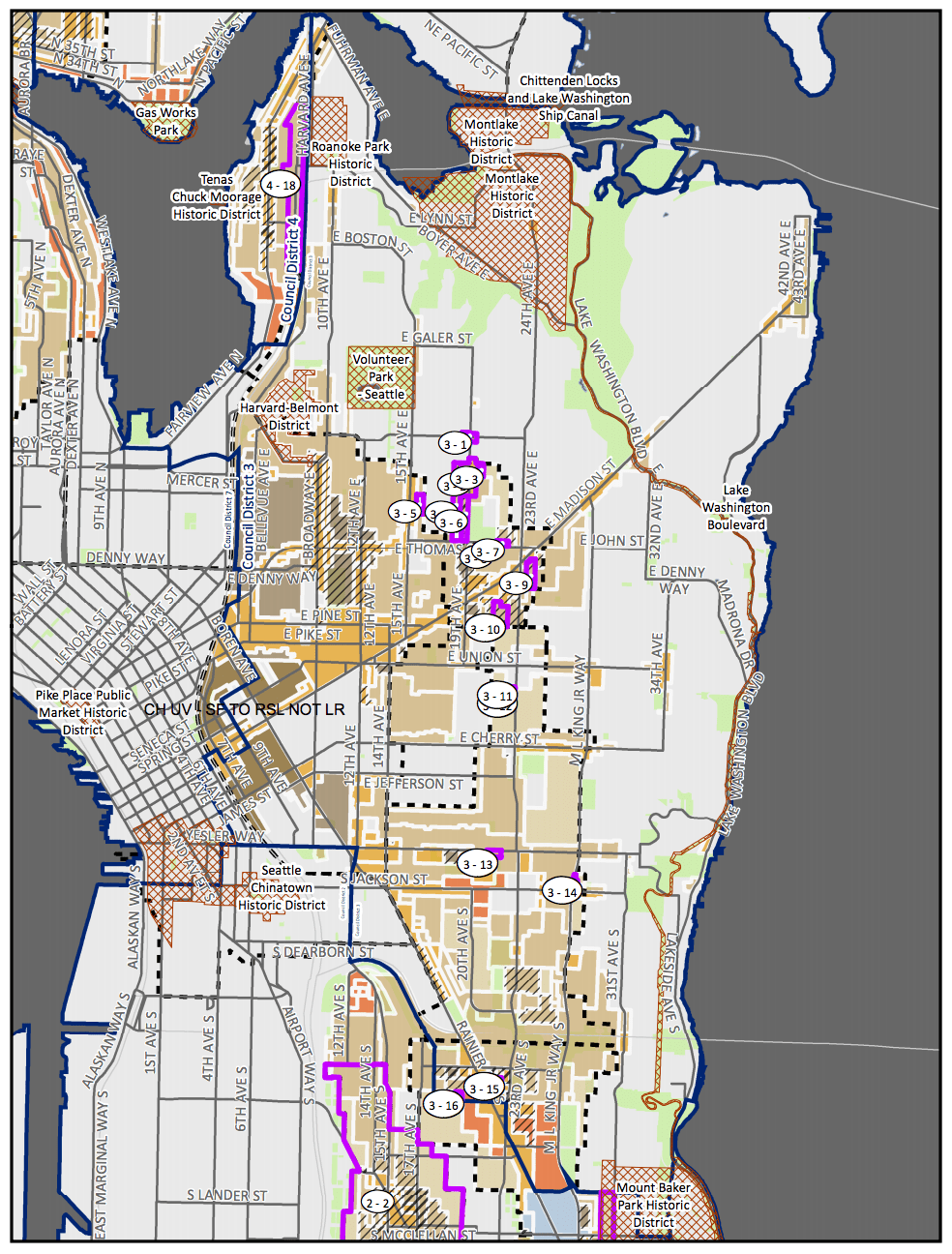 Council District 3 MHA rezone map with amendment proposals. (City of Seattle)