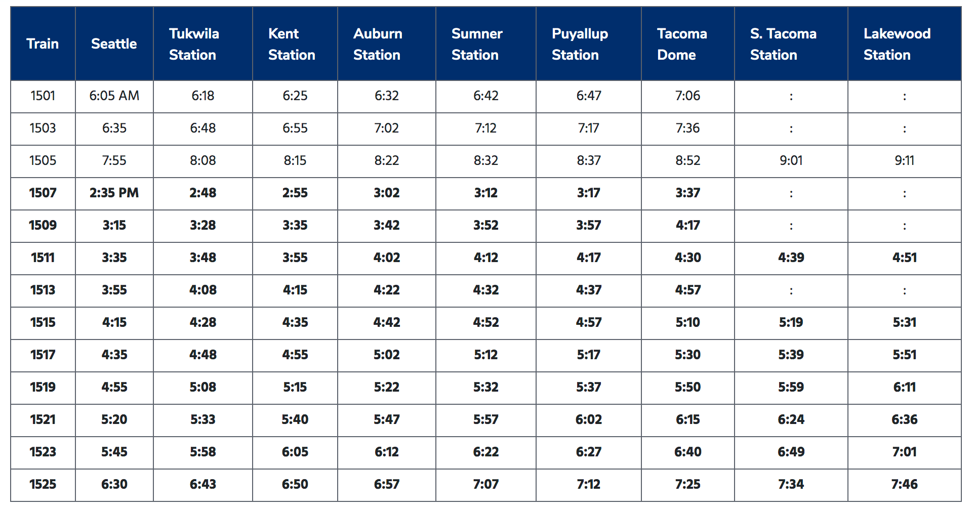 Existing southbound schedule. (Sound Transit)