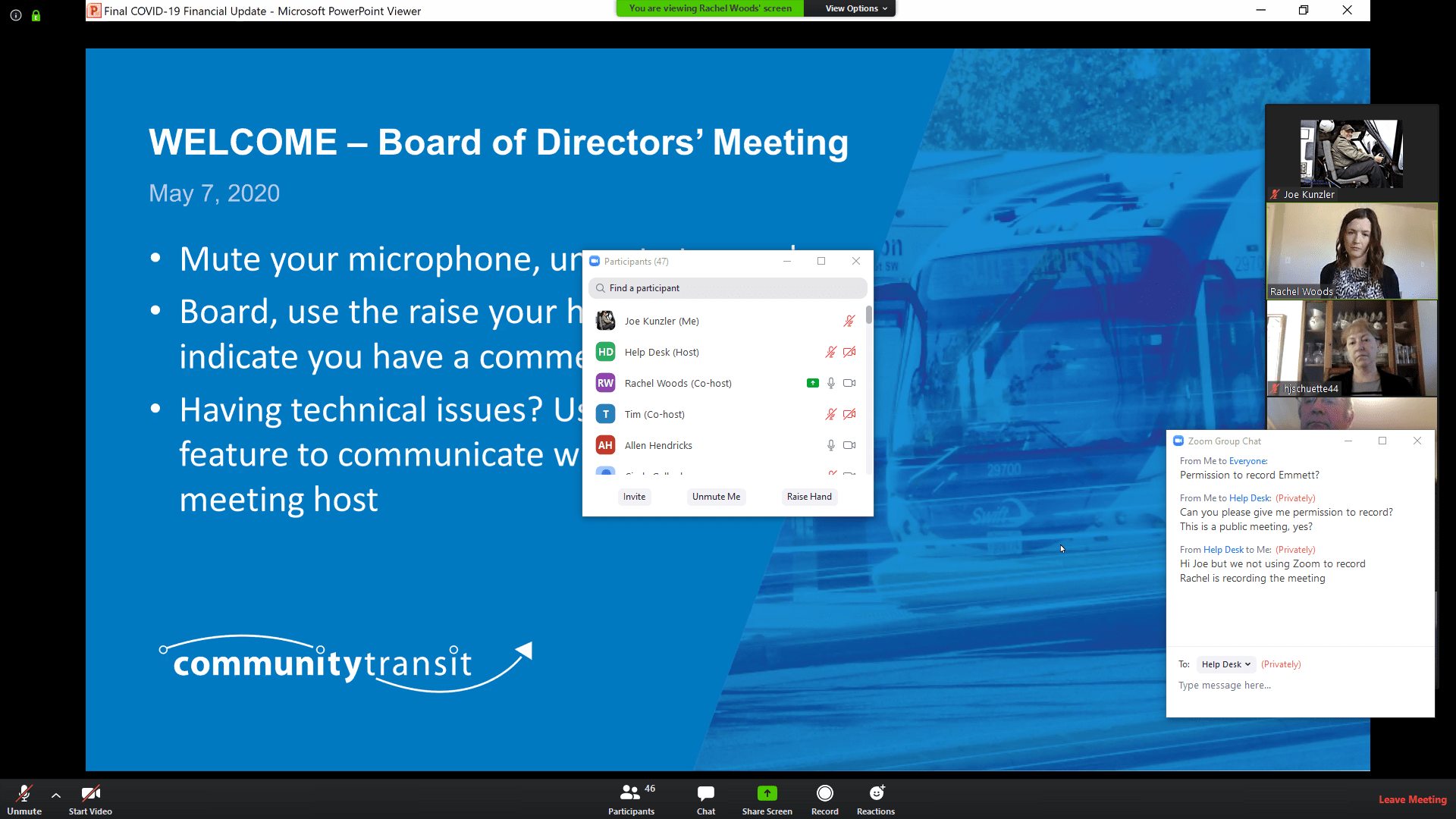 An online public meeting with Community Transit's board of directors. (Joe A. Kunzler Photo, AvgeekJoe Productions / Community Transit)