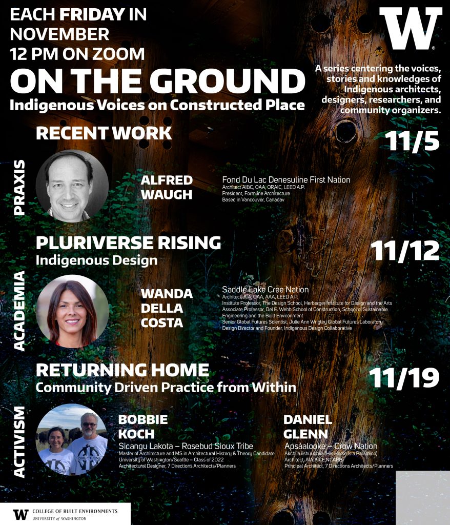 A flyer for the On the Ground, Indigenous Voices on Constructed Place, lecture series.